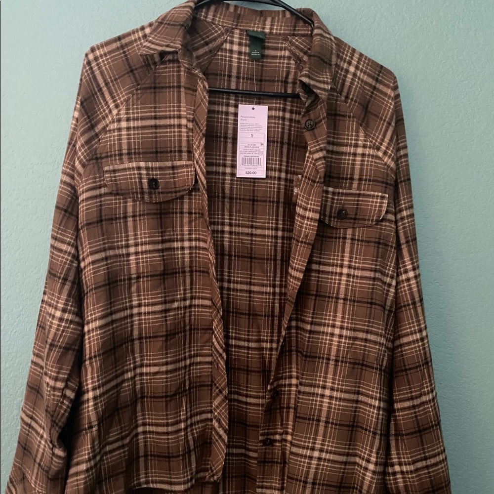 Womens Raglan Long Sleeve Button Down Hi-Low Flannel Shirt - NEW WITH TAGS